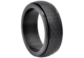 Mens Black Honey Comb Textured Stainless Steel Spinner Band